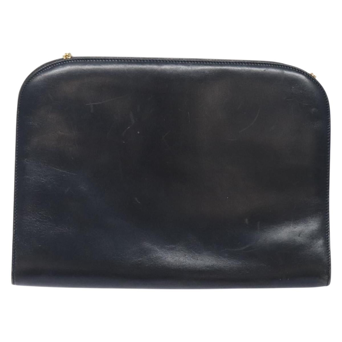 Salvatore Ferragamo Gancini Chain Shoulder Bag Leather Navy Gold Auth 133024