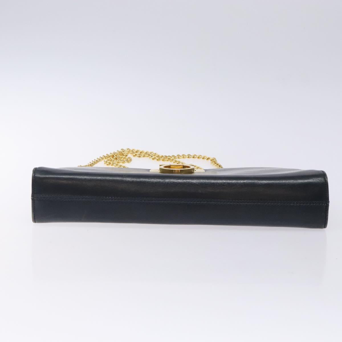 Salvatore Ferragamo Gancini Chain Shoulder Bag Leather Navy Gold Auth 133024