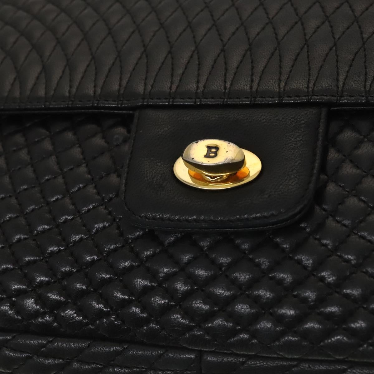 BALLY Chain Shoulder Bag Leather Black Gold Auth 133026
