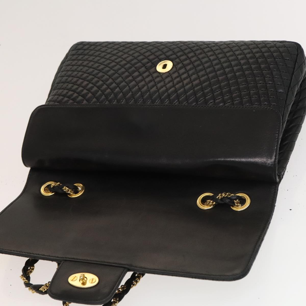 BALLY Chain Shoulder Bag Leather Black Gold Auth 133026
