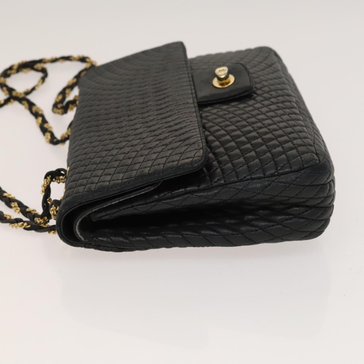 BALLY Chain Shoulder Bag Leather Black Gold Auth 133026