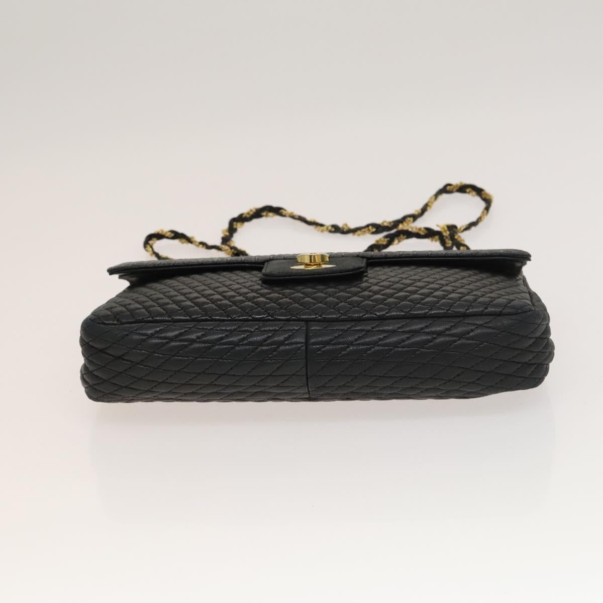 BALLY Chain Shoulder Bag Leather Black Gold Auth 133026
