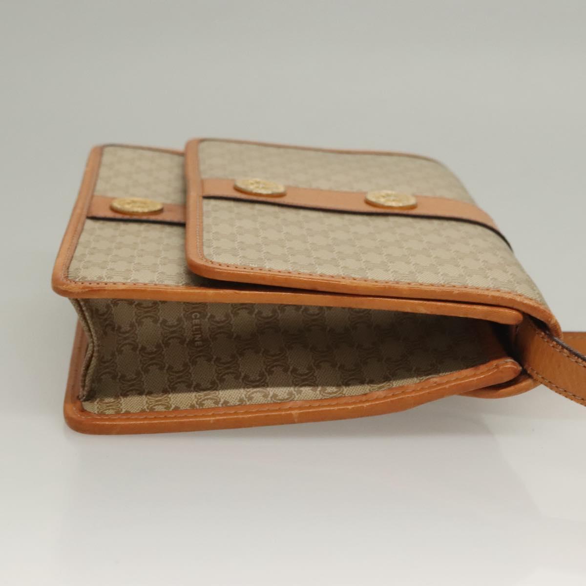 CELINE Macadam Canvas Shoulder Bag PVC Beige Gold Auth 133028