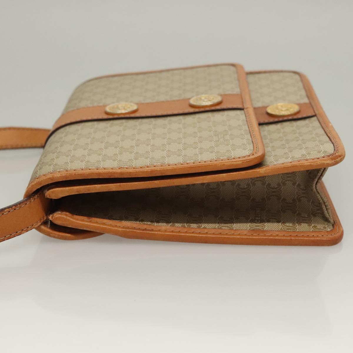 CELINE Macadam Canvas Shoulder Bag PVC Beige Gold Auth 133028