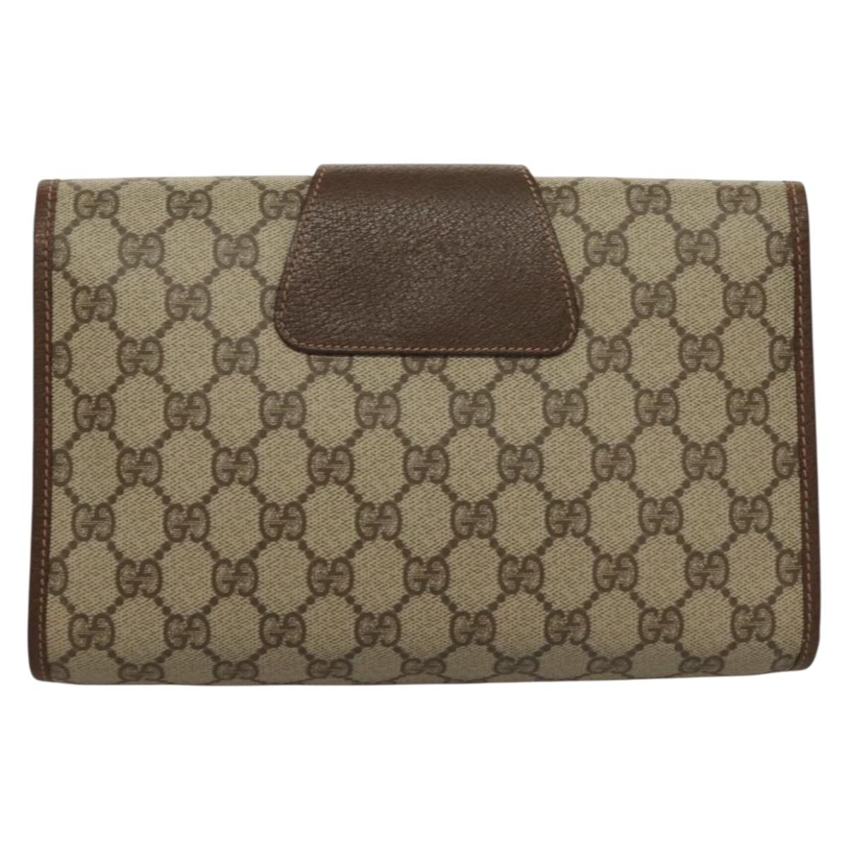 GUCCI GG Supreme Web Sherry Line Clutch Bag PVC Beige 156 01 030 Auth 133029