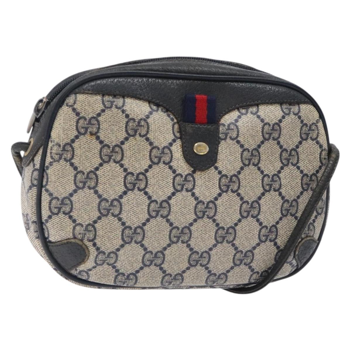 GUCCI GG Supreme Sherry Line Bag PVC Navy Gold Red 89 02 066 Auth 133032