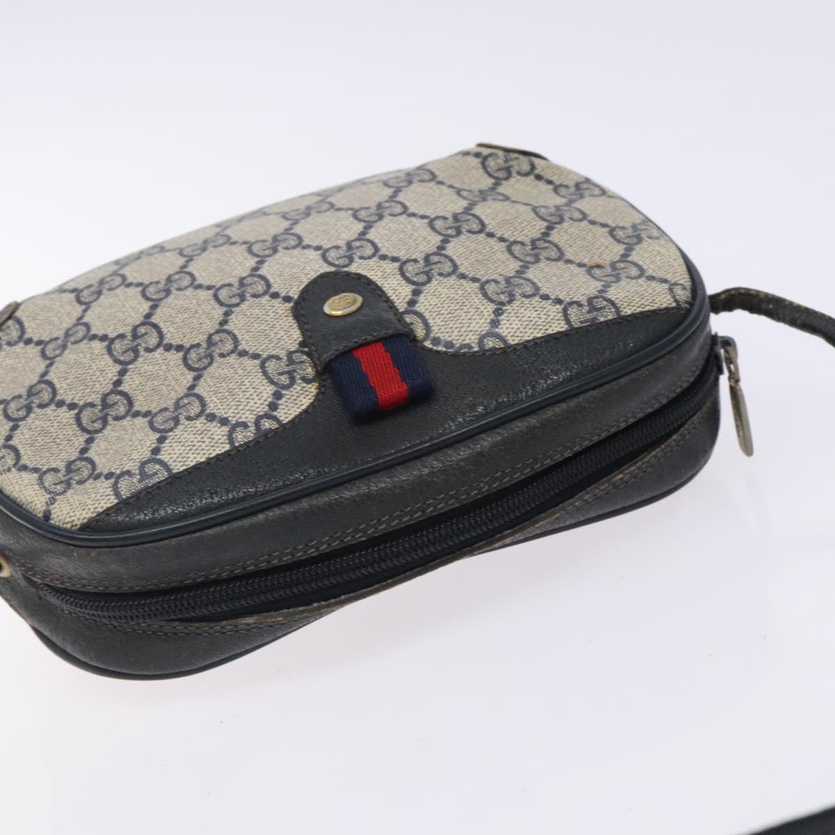 GUCCI GG Supreme Sherry Line Bag PVC Navy Gold Red 89 02 066 Auth 133032