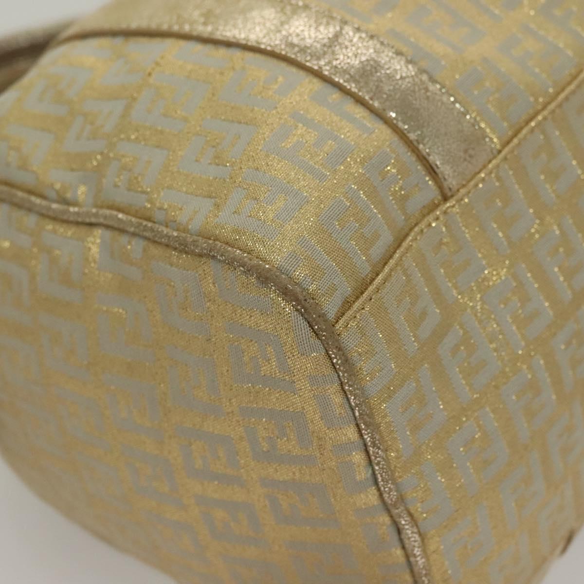 FENDI Zucchino Canvas Hand Bag Silver Gold Auth 133034