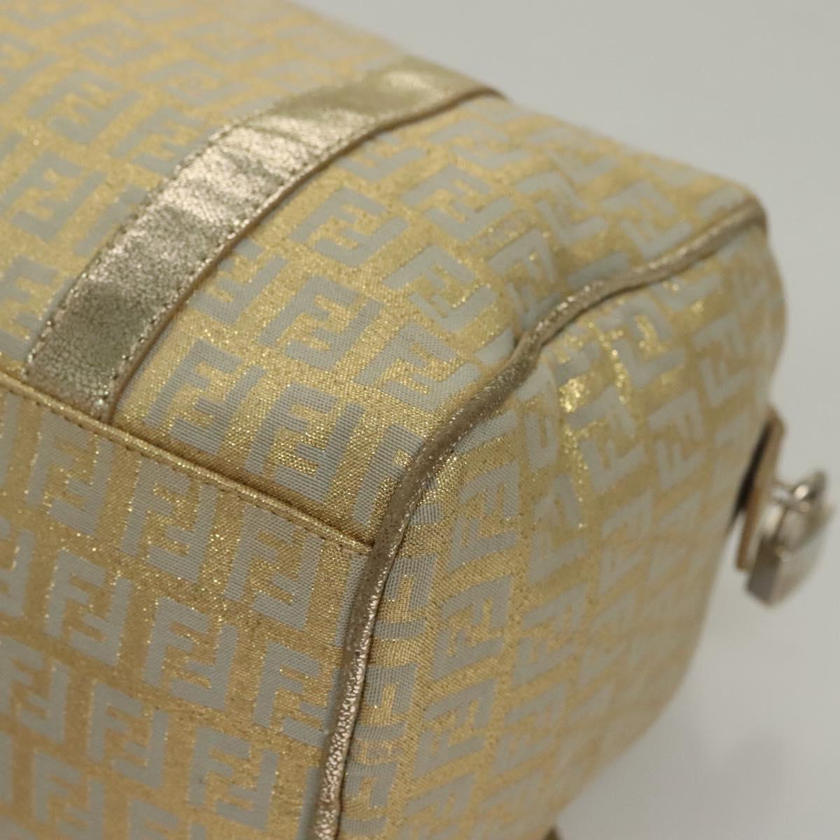 FENDI Zucchino Canvas Hand Bag Silver Gold Auth 133034