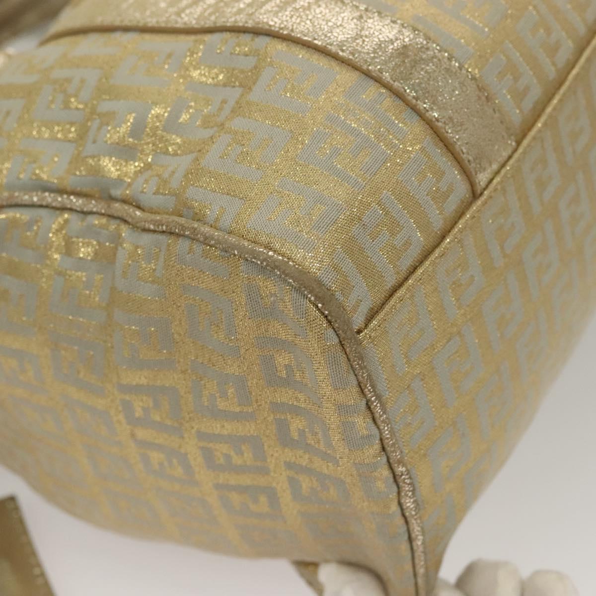 FENDI Zucchino Canvas Hand Bag Silver Gold Auth 133034
