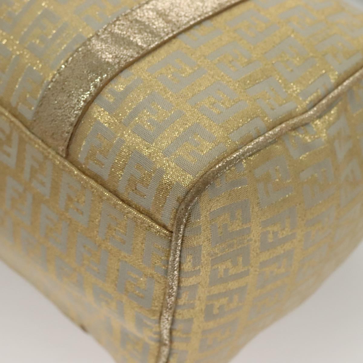 FENDI Zucchino Canvas Hand Bag Silver Gold Auth 133034