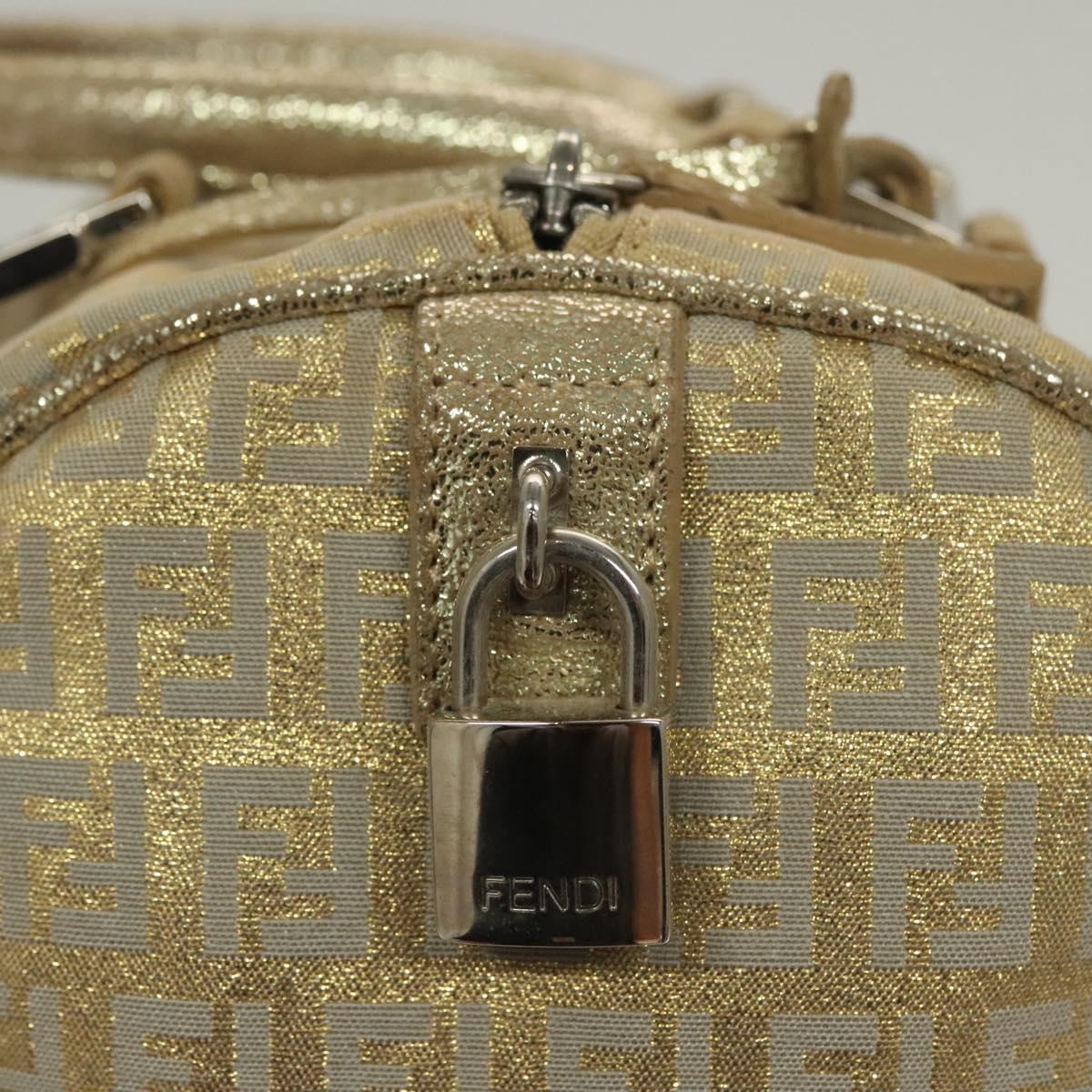 FENDI Zucchino Canvas Hand Bag Silver Gold Auth 133034
