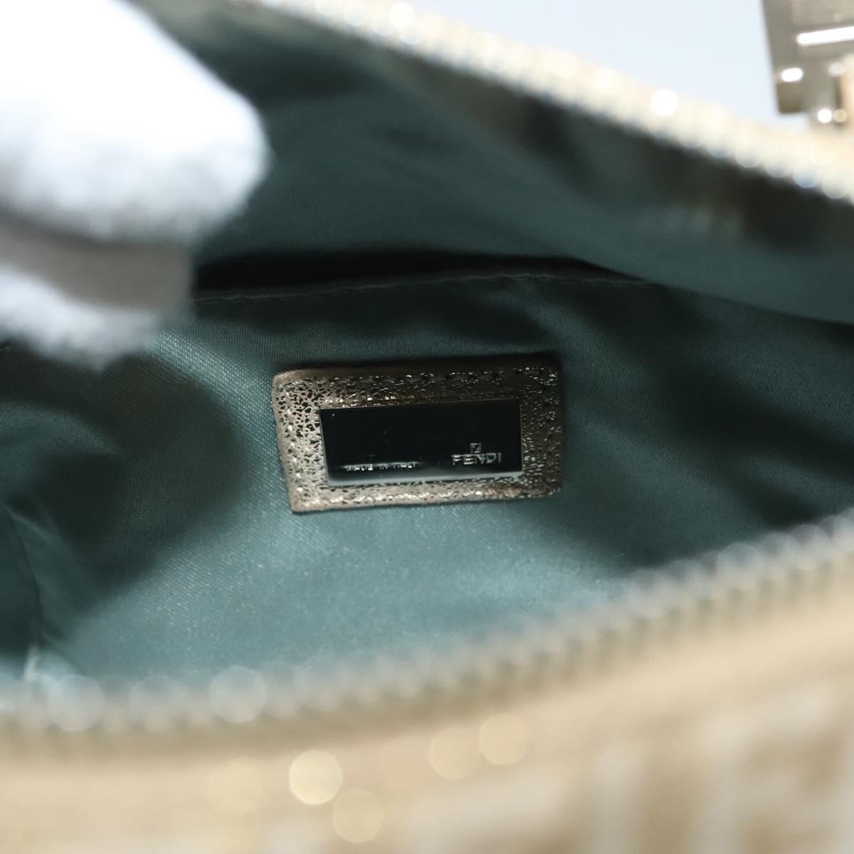 FENDI Zucchino Canvas Hand Bag Silver Gold Auth 133034