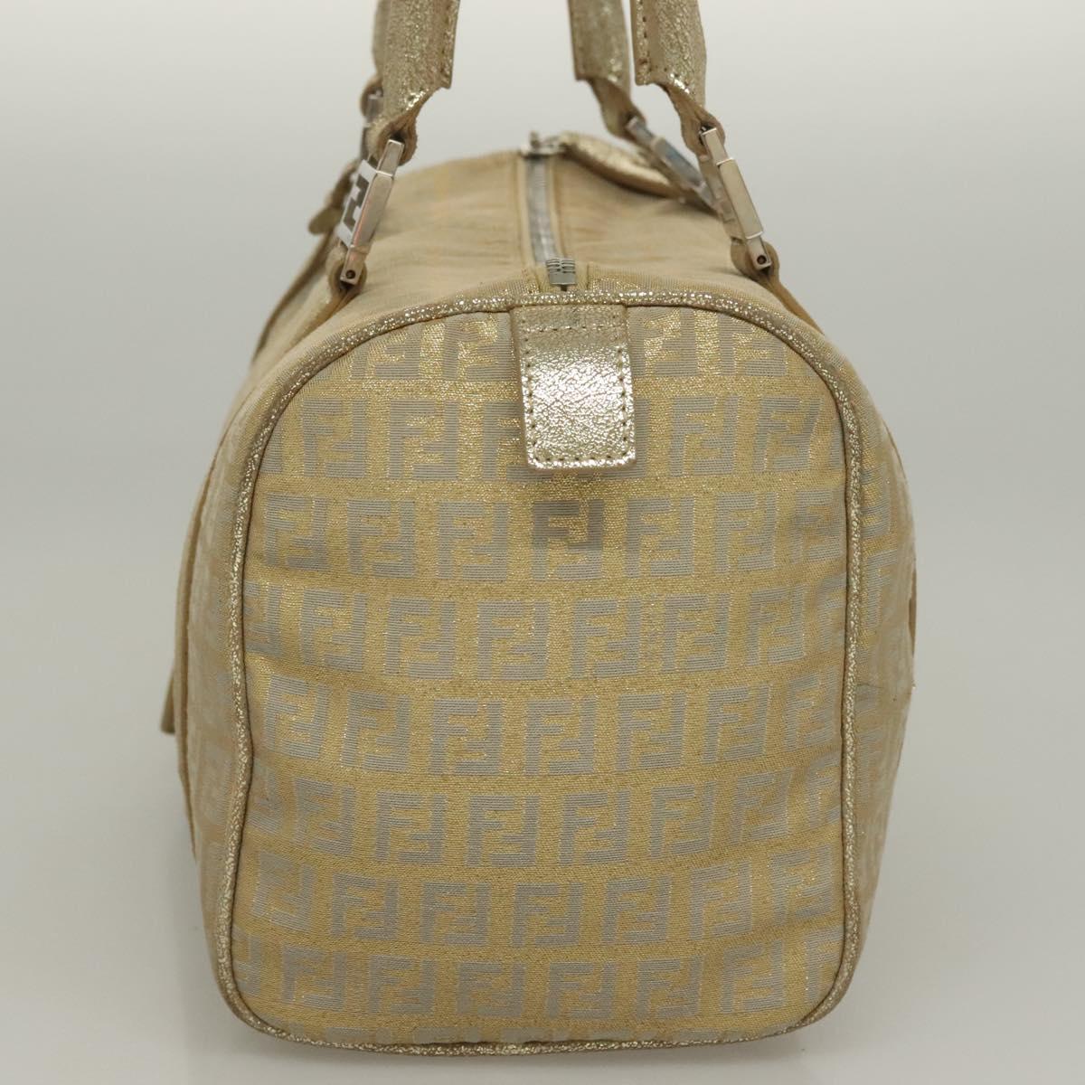FENDI Zucchino Canvas Hand Bag Silver Gold Auth 133034