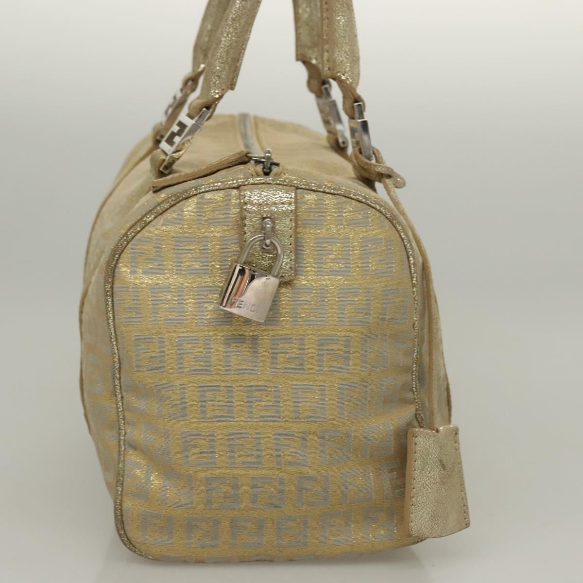 FENDI Zucchino Canvas Hand Bag Silver Gold Auth 133034