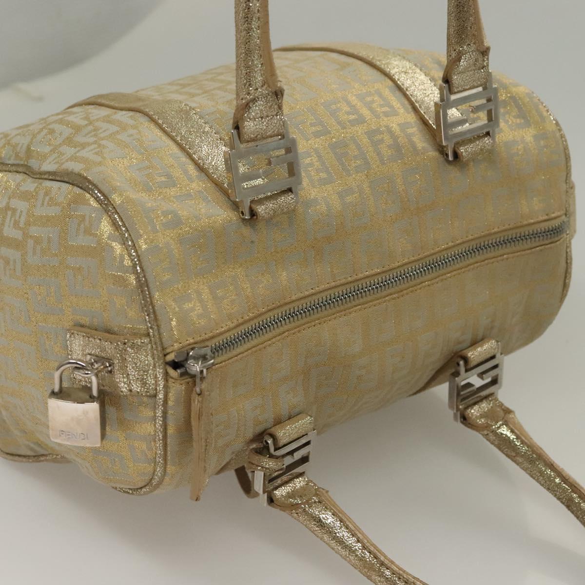 FENDI Zucchino Canvas Hand Bag Silver Gold Auth 133034