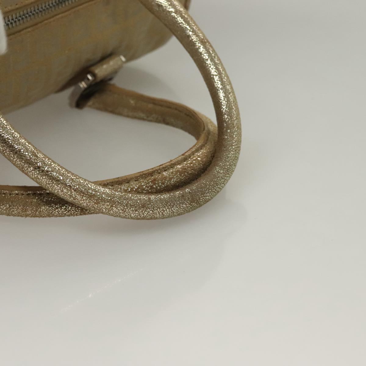 FENDI Zucchino Canvas Hand Bag Silver Gold Auth 133034
