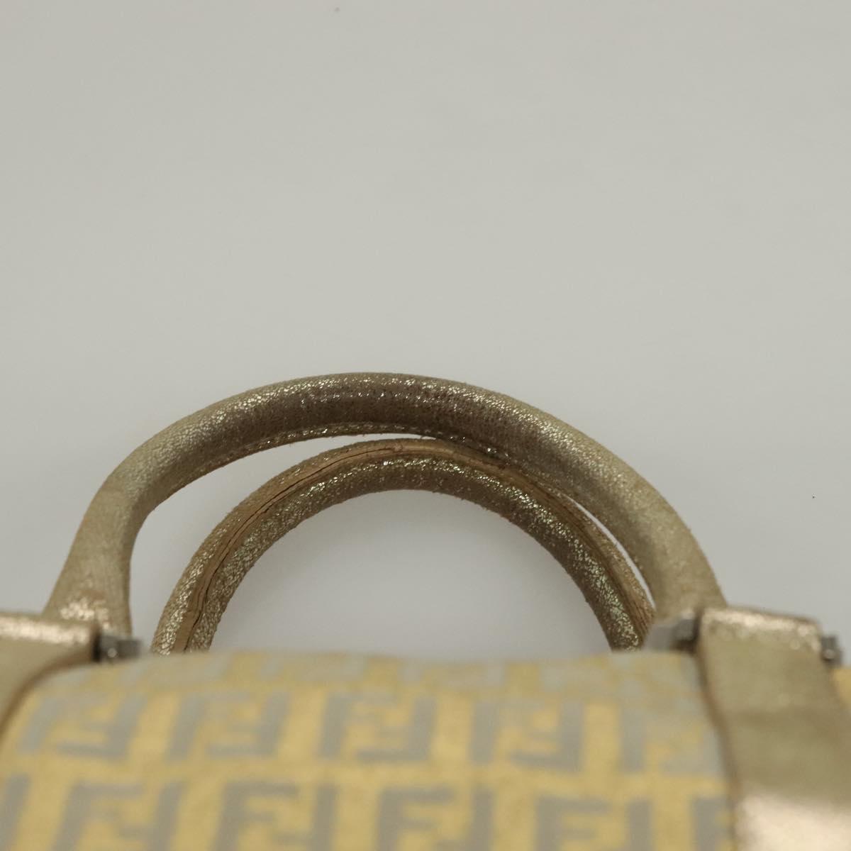 FENDI Zucchino Canvas Hand Bag Silver Gold Auth 133034