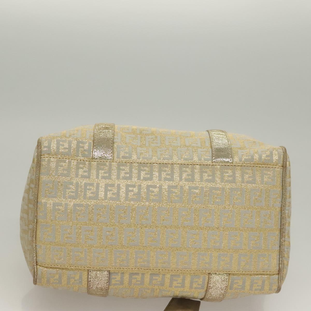 FENDI Zucchino Canvas Hand Bag Silver Gold Auth 133034