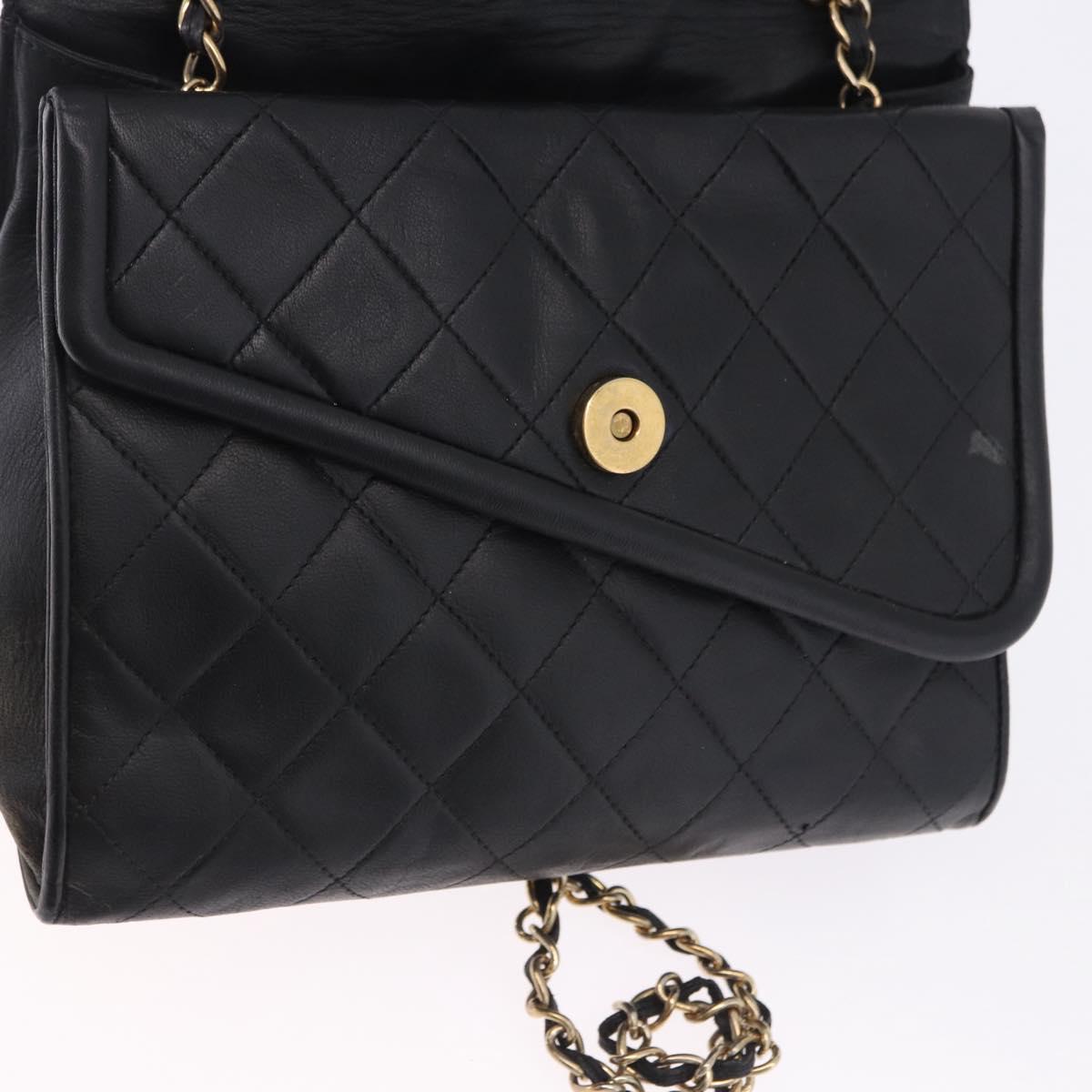 CHANEL Chain Shoulder Bag Leather Black Gold CC Auth 133043