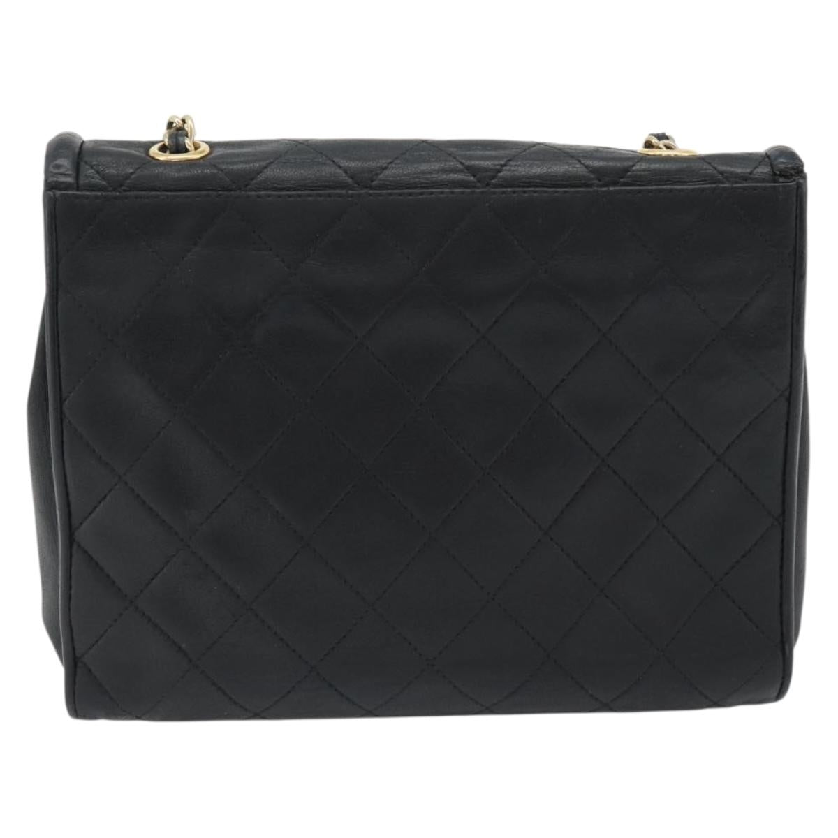 CHANEL Chain Shoulder Bag Leather Black Gold CC Auth 133043