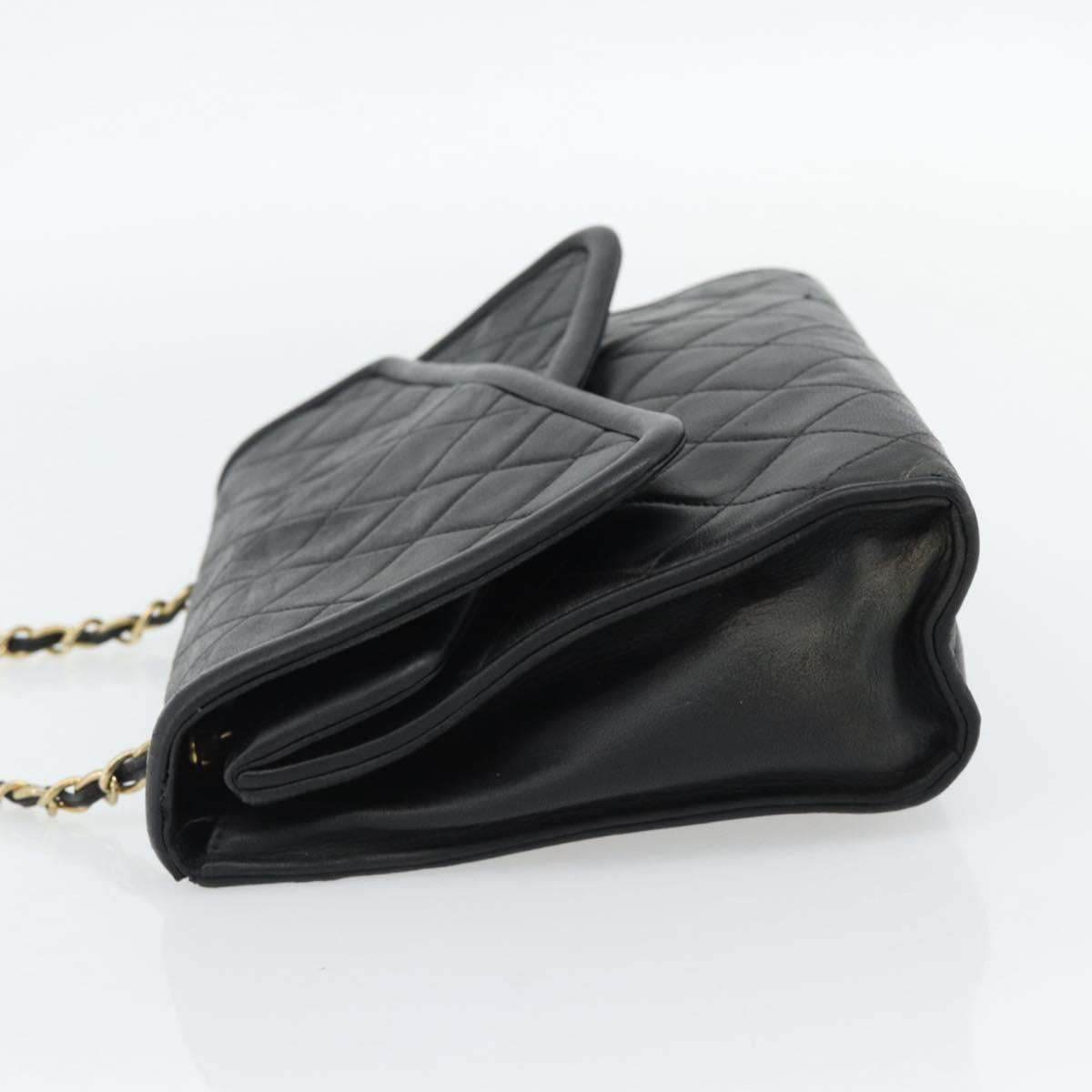 CHANEL Chain Shoulder Bag Leather Black Gold CC Auth 133043