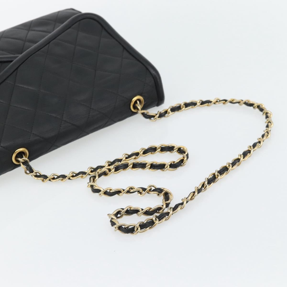 CHANEL Chain Shoulder Bag Leather Black Gold CC Auth 133043