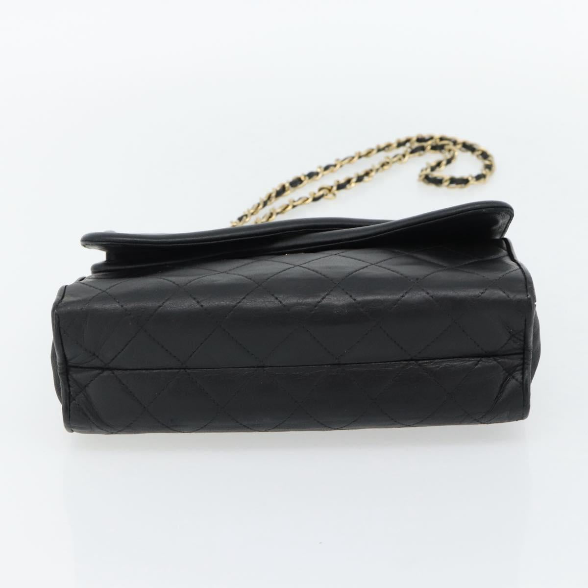 CHANEL Chain Shoulder Bag Leather Black Gold CC Auth 133043