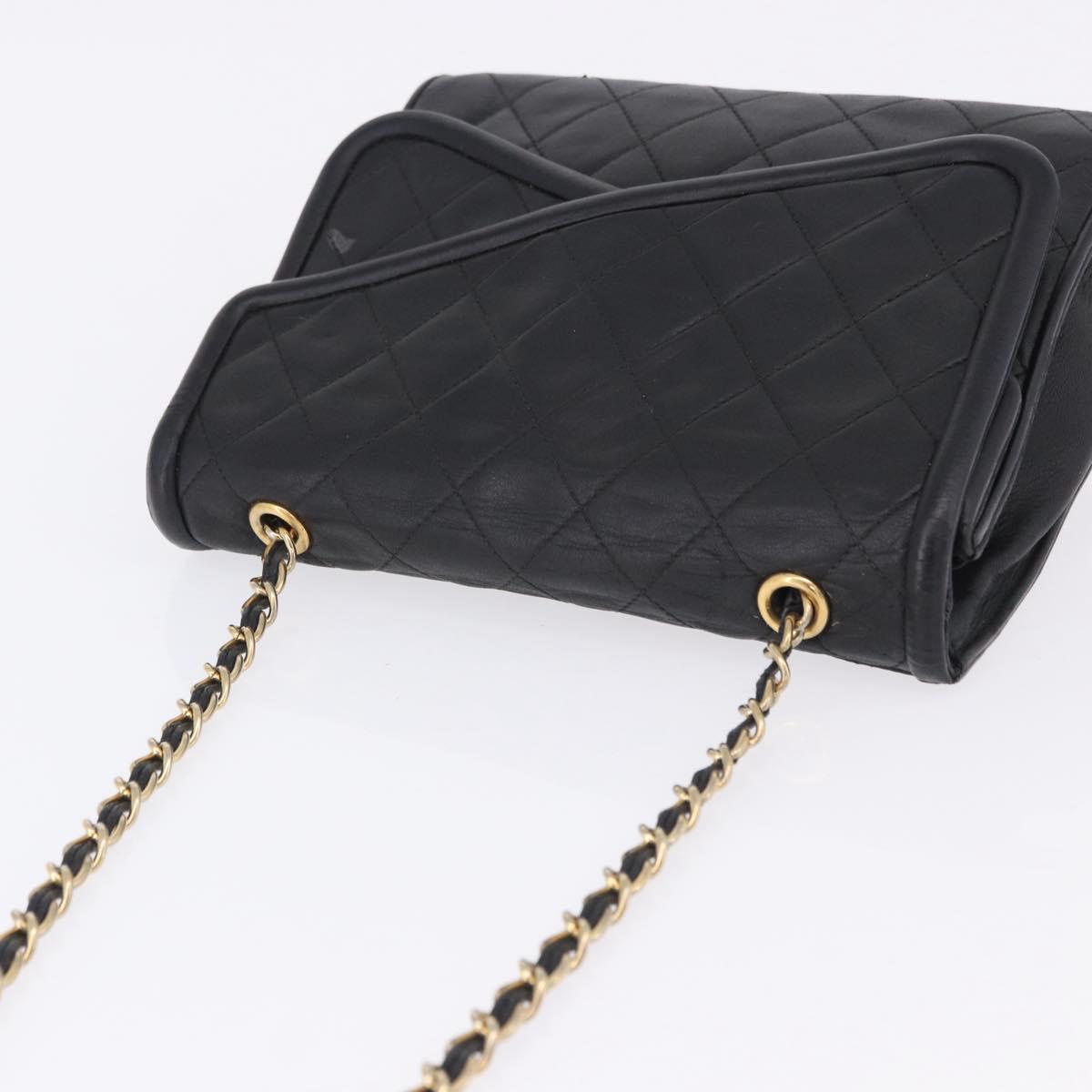 CHANEL Chain Shoulder Bag Leather Black Gold CC Auth 133043