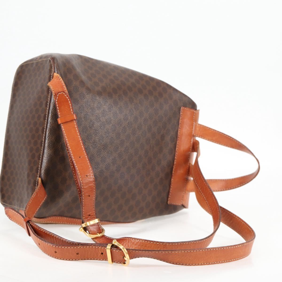 CELINE Macadam Canvas Backpack PVC Leather Brown Gold Auth 133049