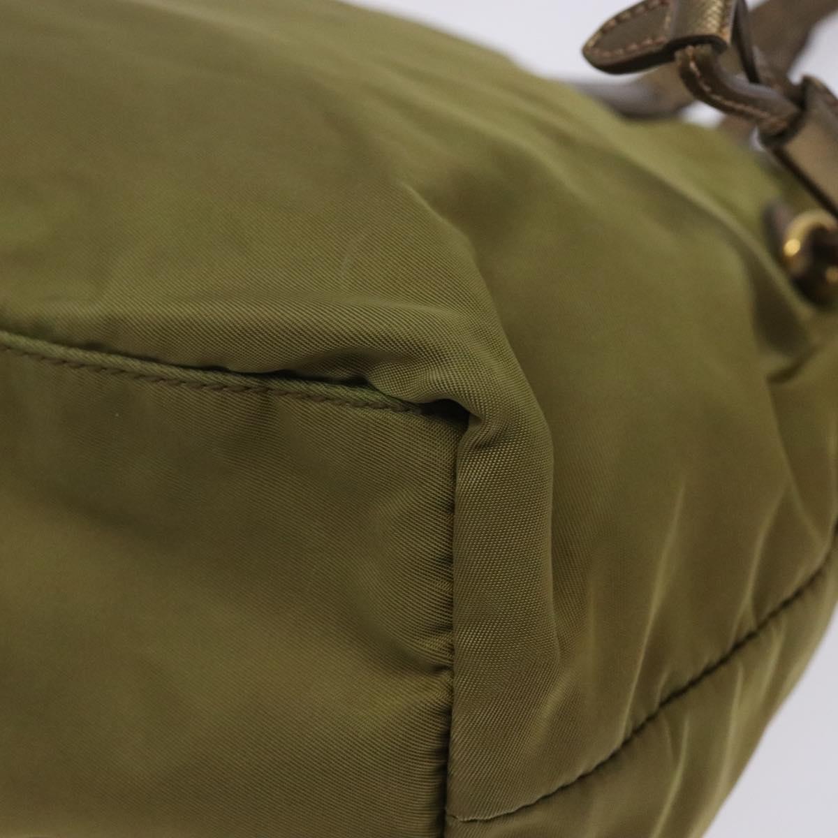 PRADA Tote Bag Nylon Khaki Gold Auth 133051