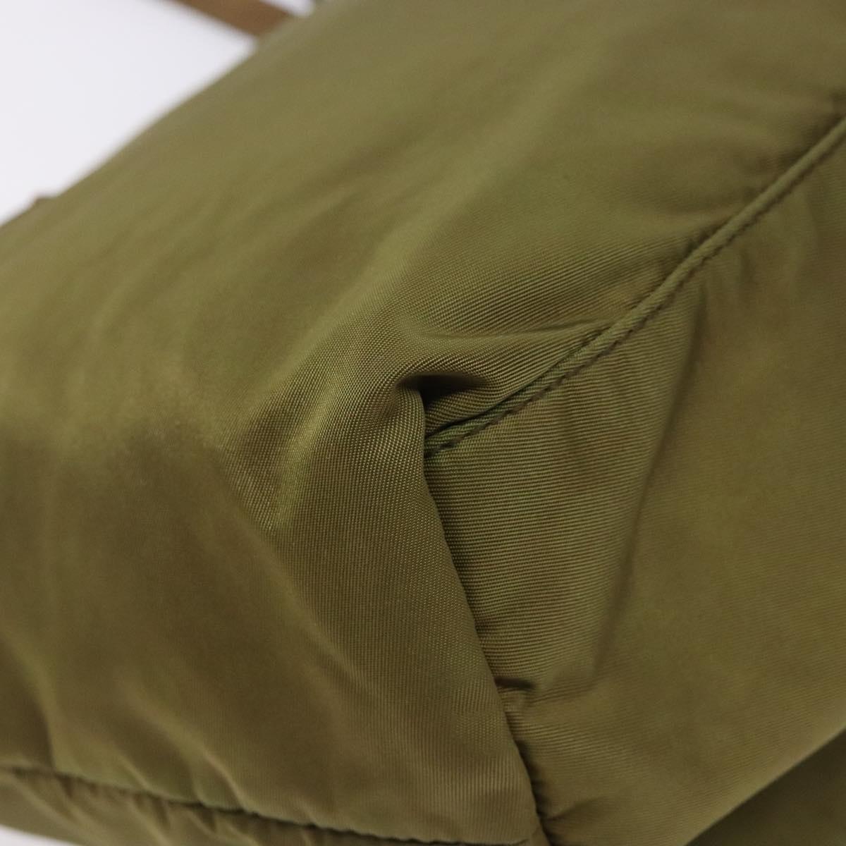 PRADA Tote Bag Nylon Khaki Gold Auth 133051