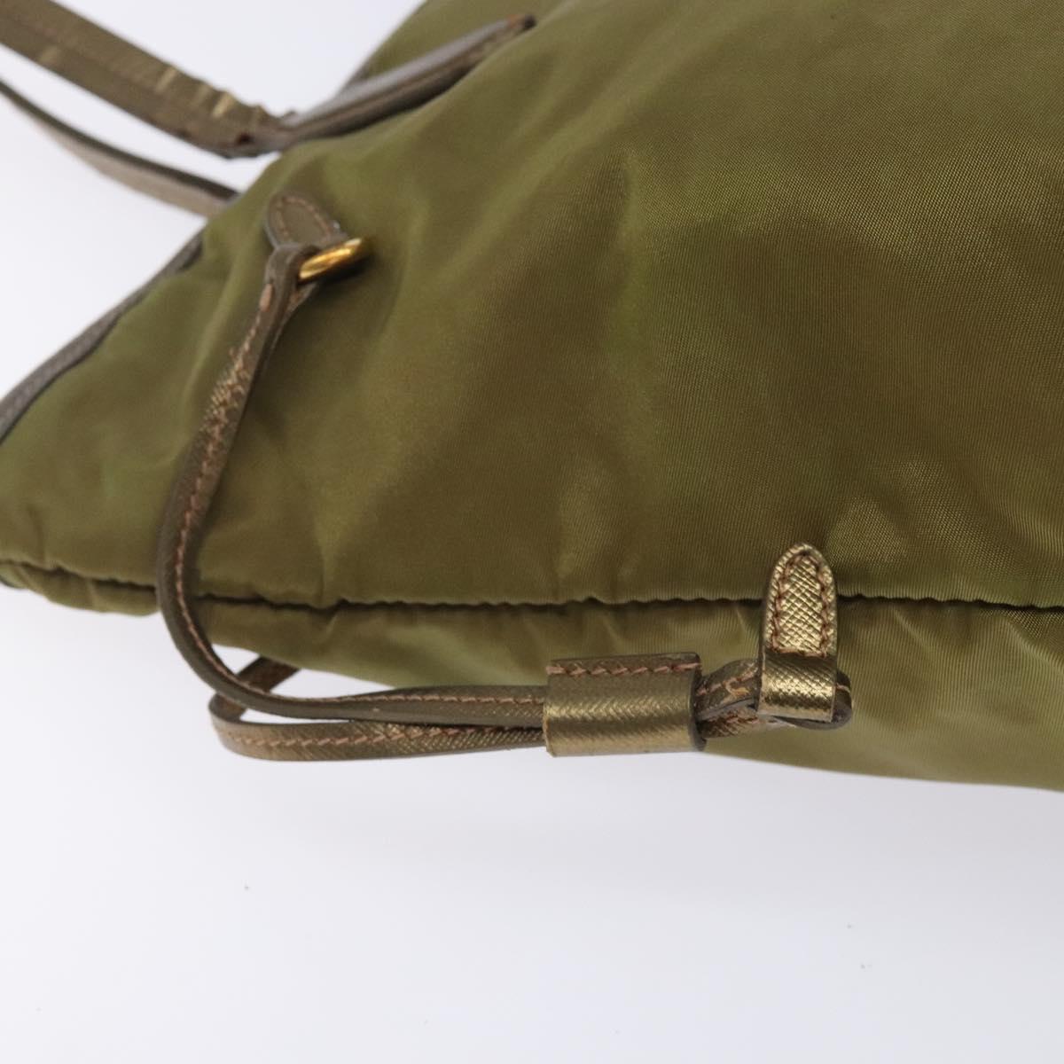 PRADA Tote Bag Nylon Khaki Gold Auth 133051