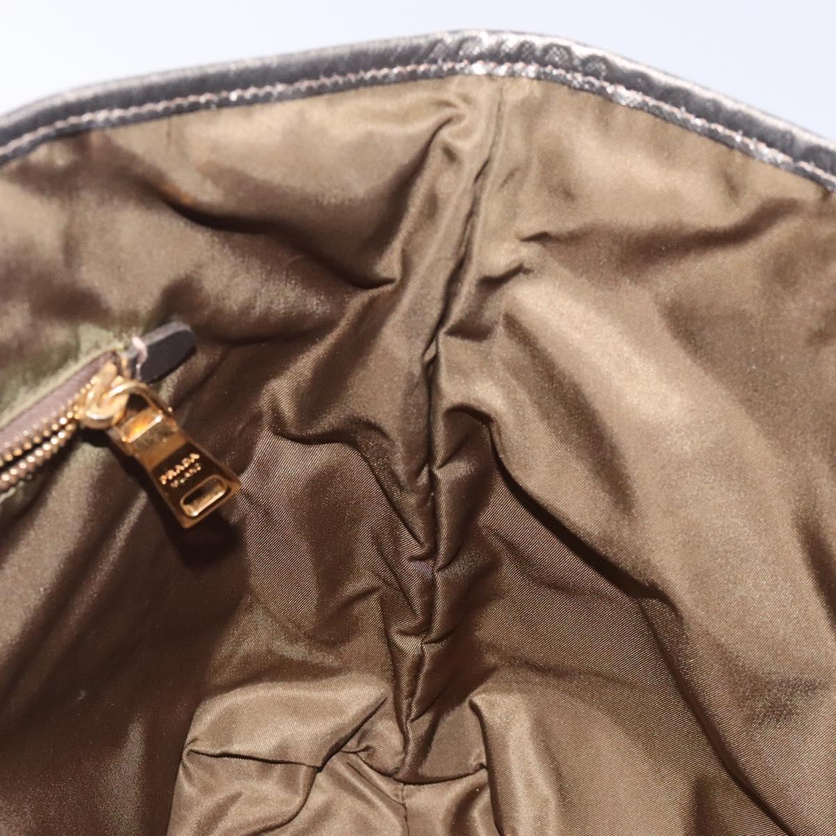 PRADA Tote Bag Nylon Khaki Gold Auth 133051