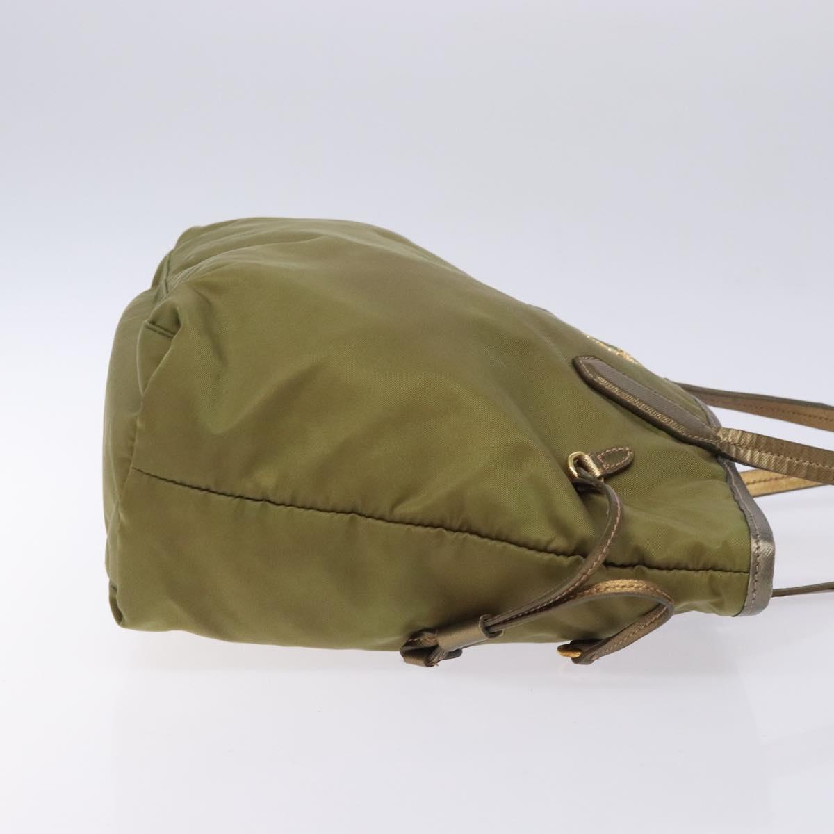 PRADA Tote Bag Nylon Khaki Gold Auth 133051