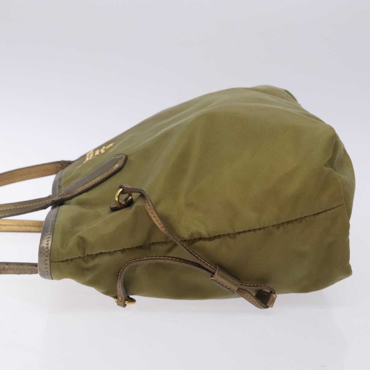 PRADA Tote Bag Nylon Khaki Gold Auth 133051