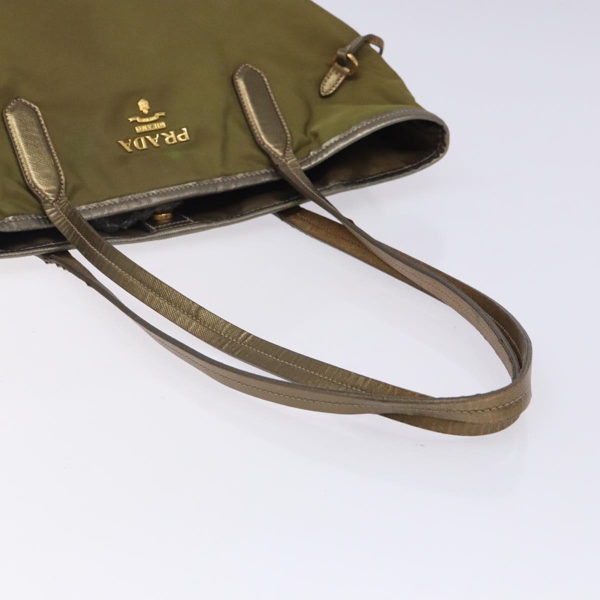 PRADA Tote Bag Nylon Khaki Gold Auth 133051