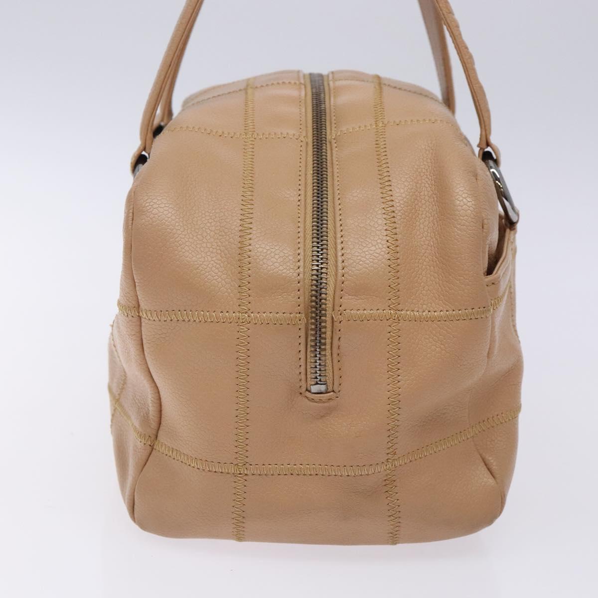 CHANEL Choco Bar Hand Bag Caviar Skin Beige Silver CC Auth 133063