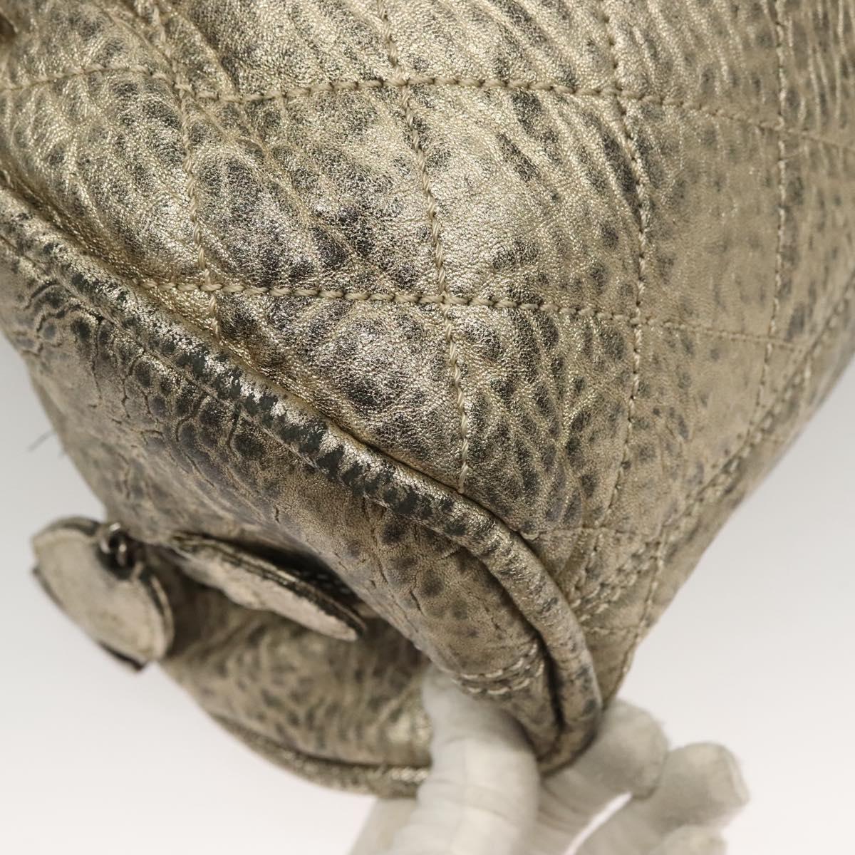 CHANEL Wild Stitch Hand Bag Leather Silver CC Auth 133064