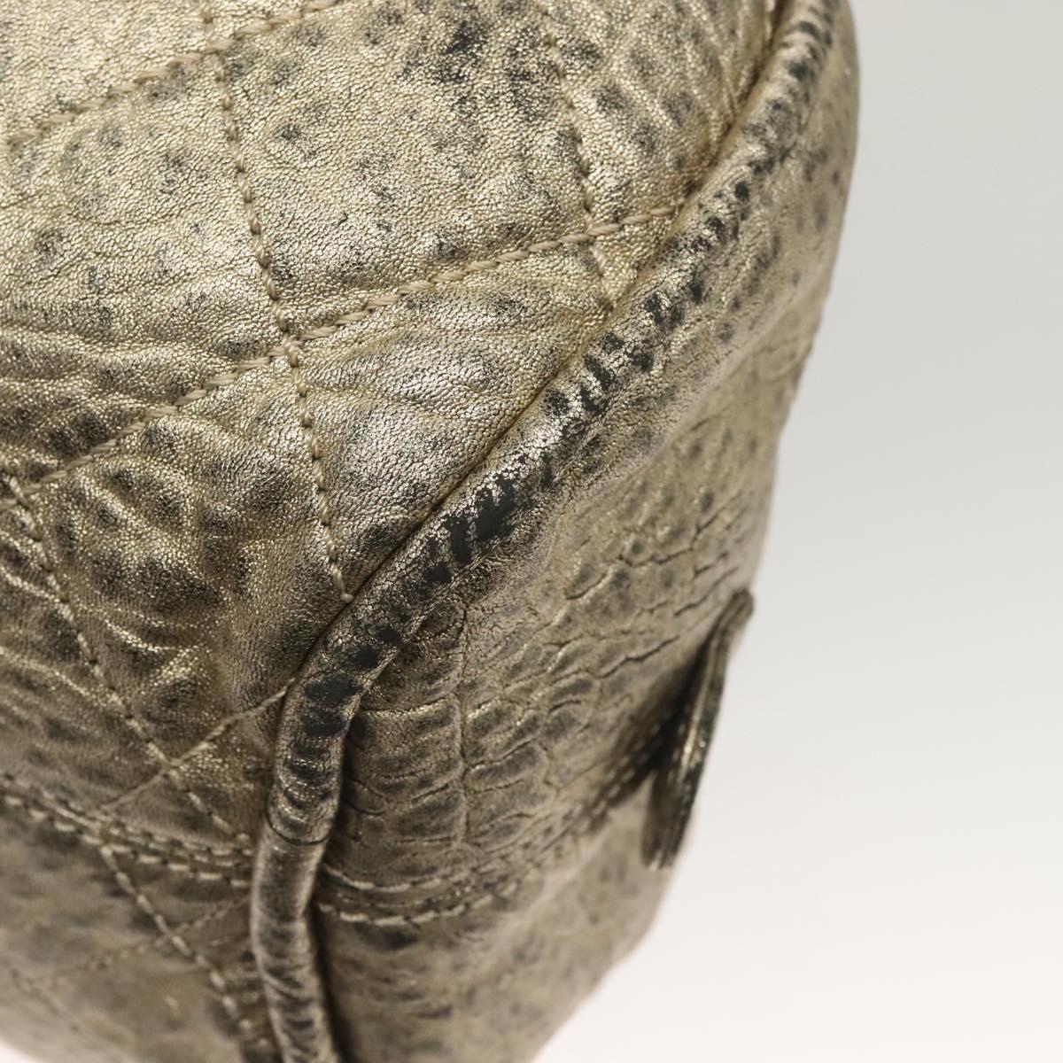 CHANEL Wild Stitch Hand Bag Leather Silver CC Auth 133064