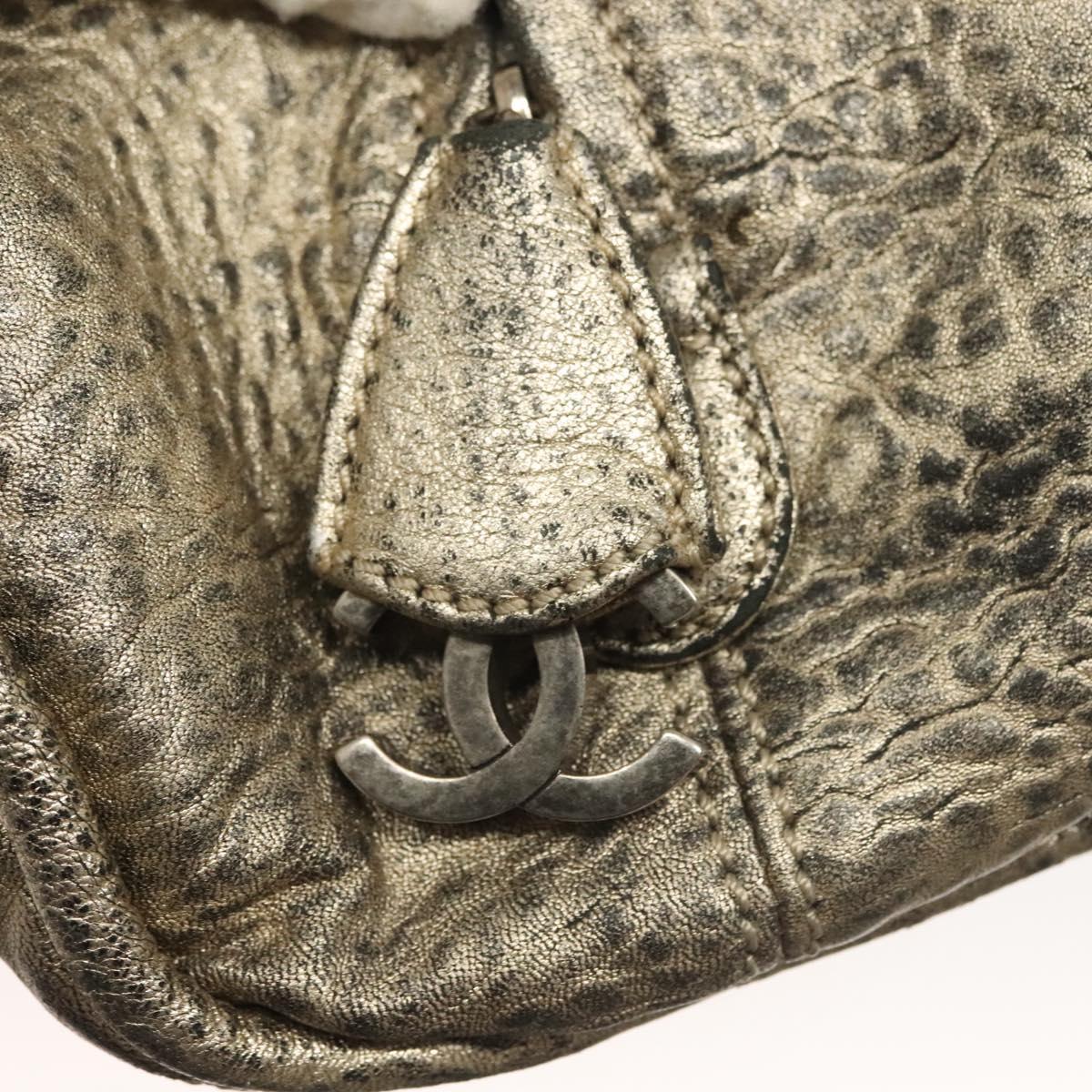 CHANEL Wild Stitch Hand Bag Leather Silver CC Auth 133064