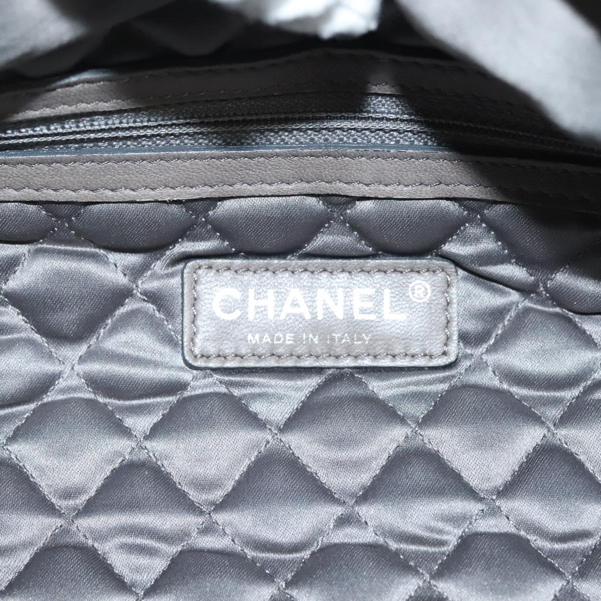 CHANEL Wild Stitch Hand Bag Leather Silver CC Auth 133064