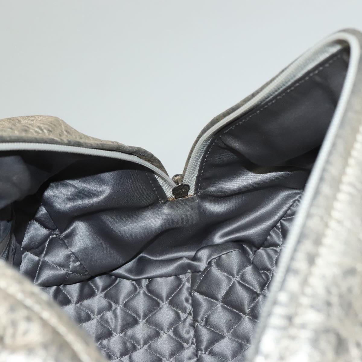 CHANEL Wild Stitch Hand Bag Leather Silver CC Auth 133064