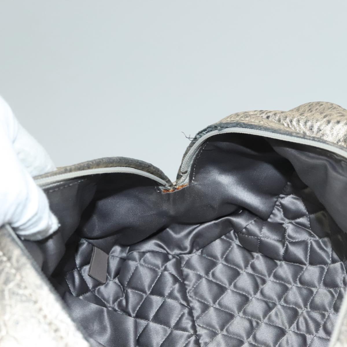 CHANEL Wild Stitch Hand Bag Leather Silver CC Auth 133064