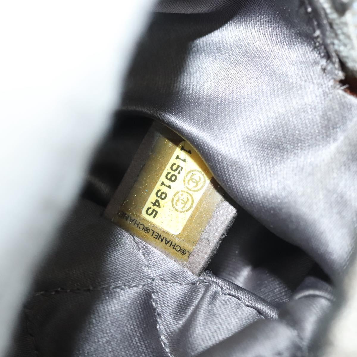 CHANEL Wild Stitch Hand Bag Leather Silver CC Auth 133064