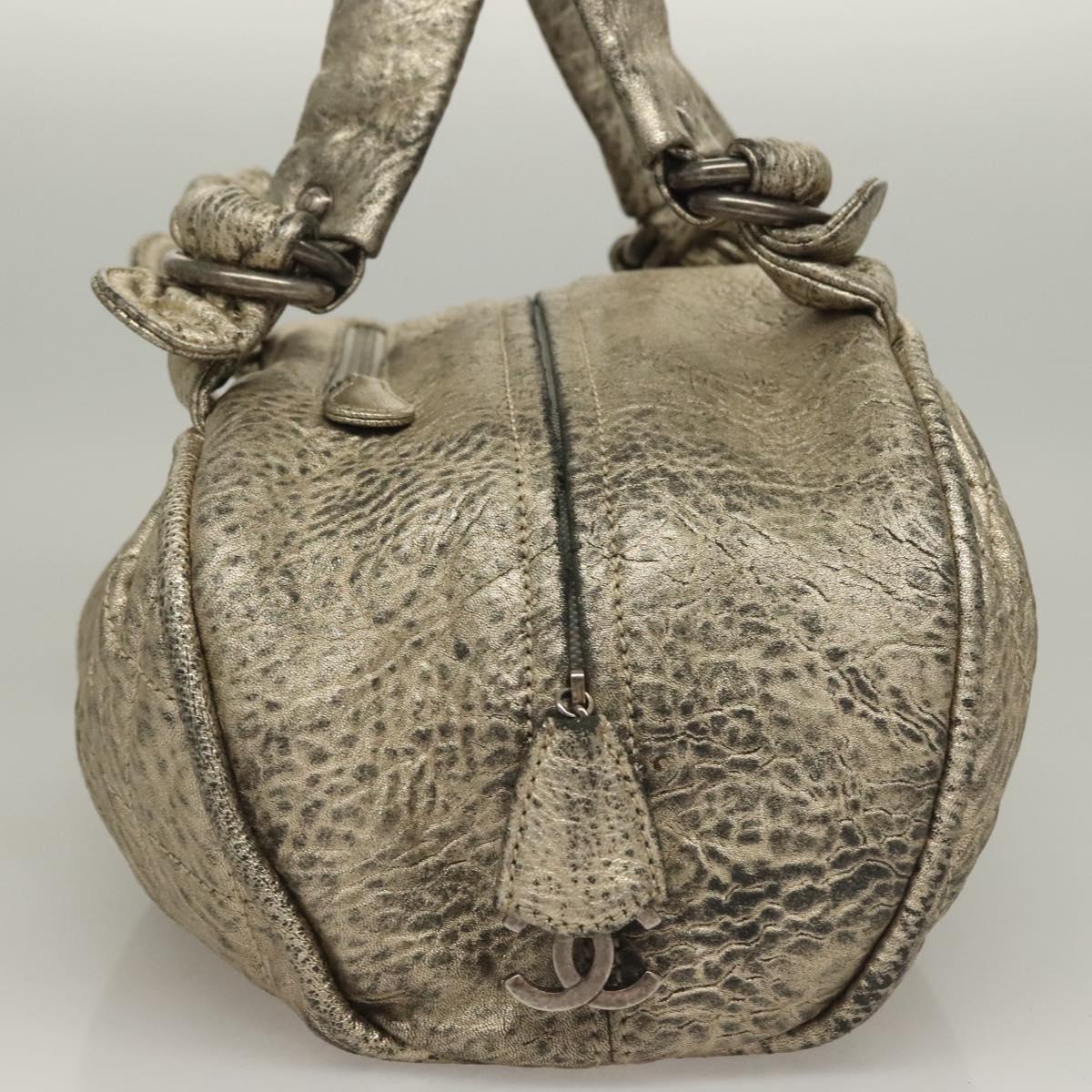 CHANEL Wild Stitch Hand Bag Leather Silver CC Auth 133064