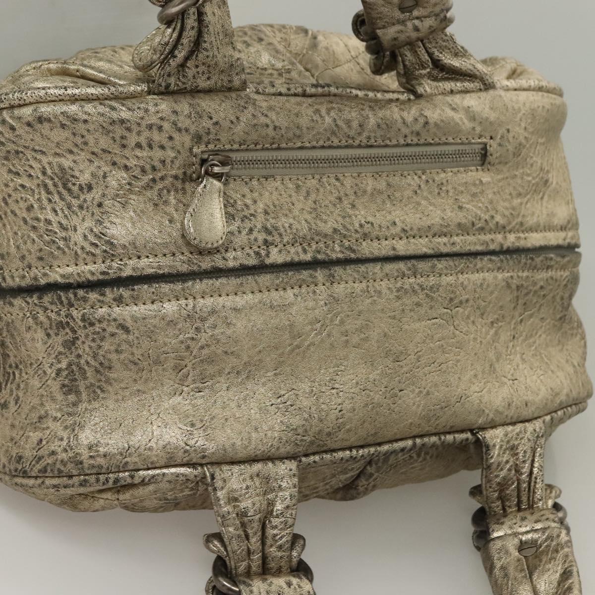 CHANEL Wild Stitch Hand Bag Leather Silver CC Auth 133064