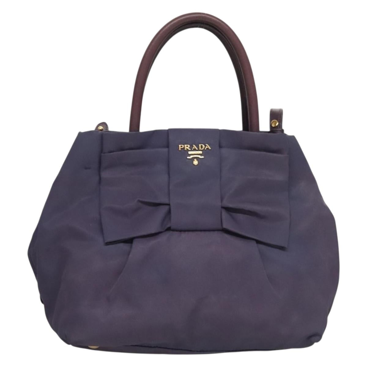 PRADA Hand Bag Nylon 2way Purple Gold Auth 133087