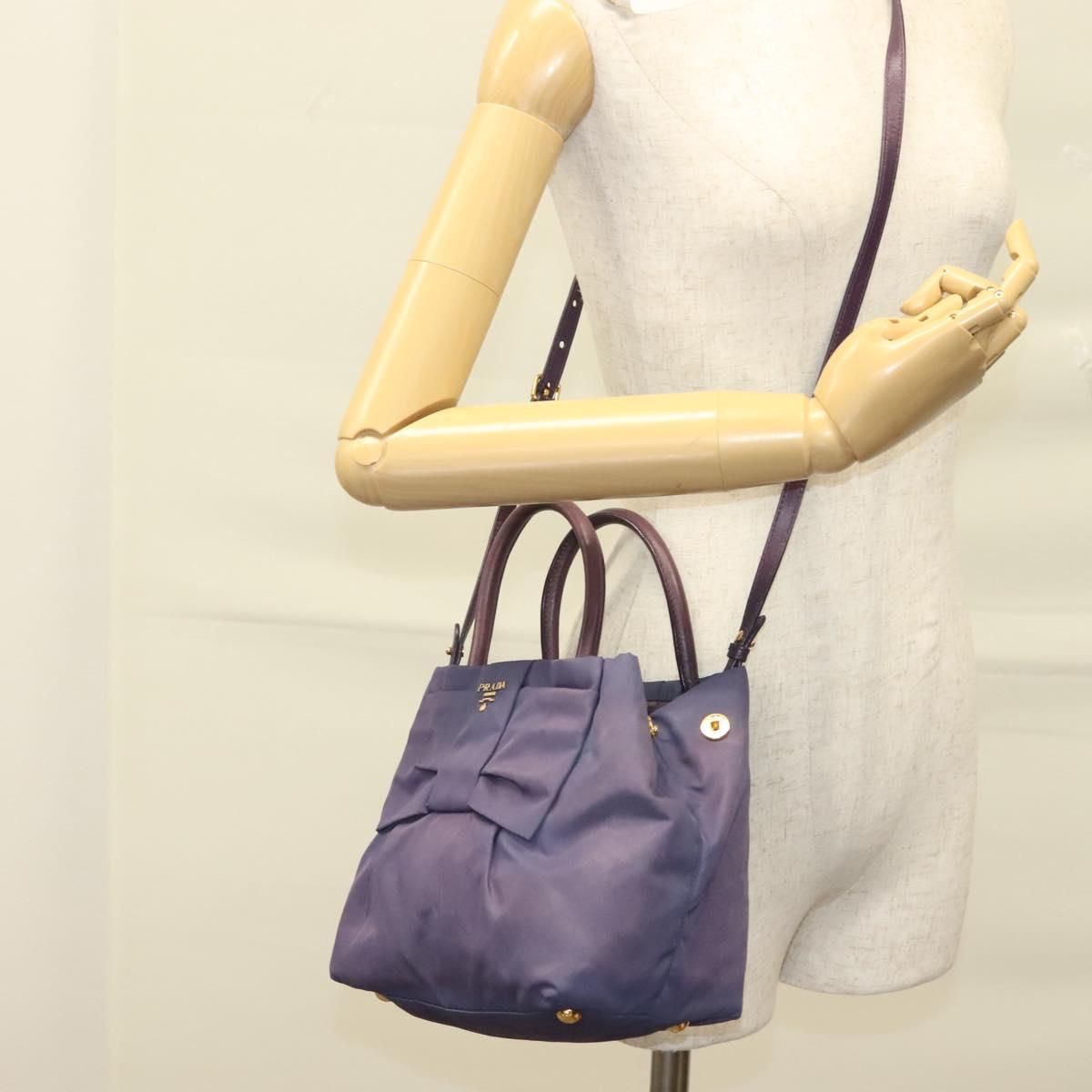 PRADA Hand Bag Nylon 2way Purple Gold Auth 133087