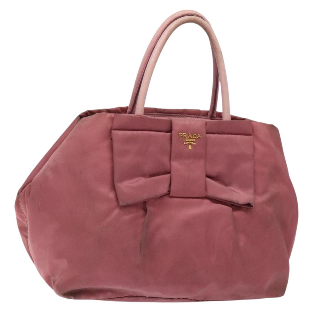 PRADA Hand Bag Nylon Pink Gold Auth 133089
